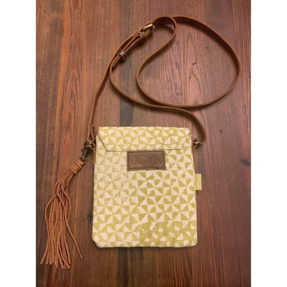 JOYN green and leather and canvas crossbody purse, excellent condition